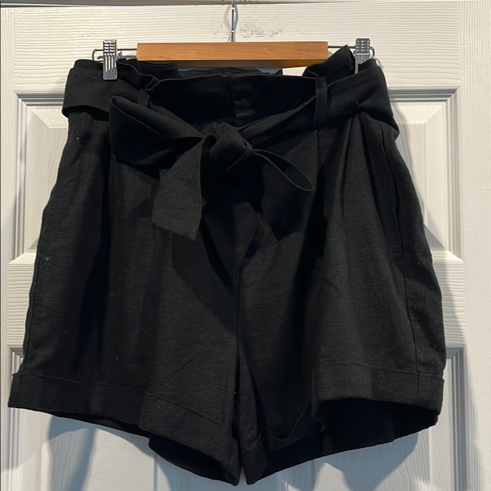 High Waist Black Shorts with Tie Belt